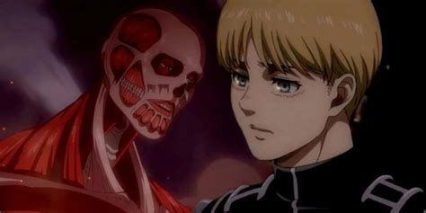 Armin intentando sacar a Eren de su forma de titán