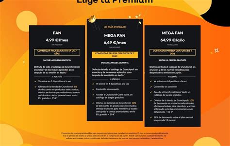 Tabla comparativa de planes de Crunchyroll