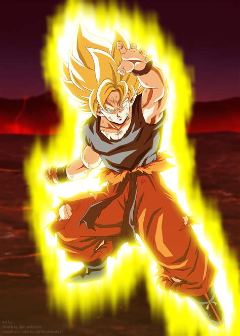 Goku Super Saiyajin con aura dorada
