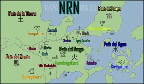 Mapa del mundo shinobi mostrando las diferentes naciones
