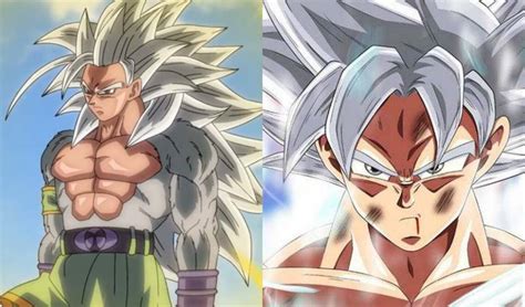 Goku con cabello blanco como Super Saiyajin 5 y Ultra Instinto