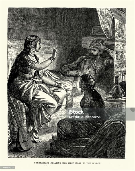 Ilustración de Sherezade contando cuentos al Sultán