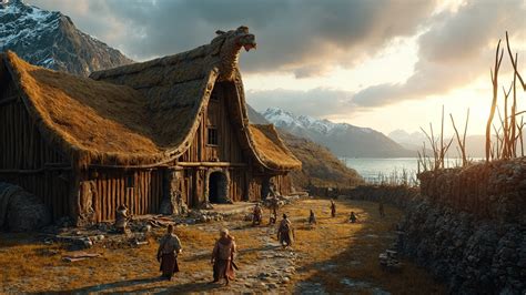 Paisaje de Elbaph con arquitectura vikinga