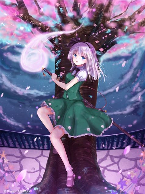 Arte conceptual de Youmu Konpaku con sus dos mitades
