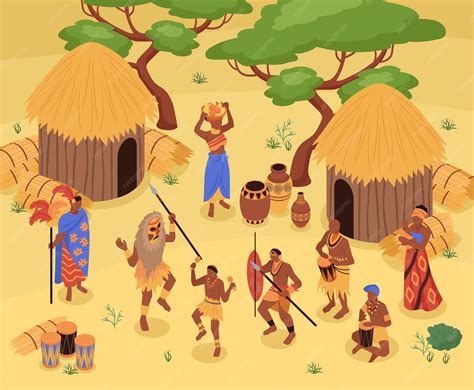 Ilustración de una tribu antigua con un líder
