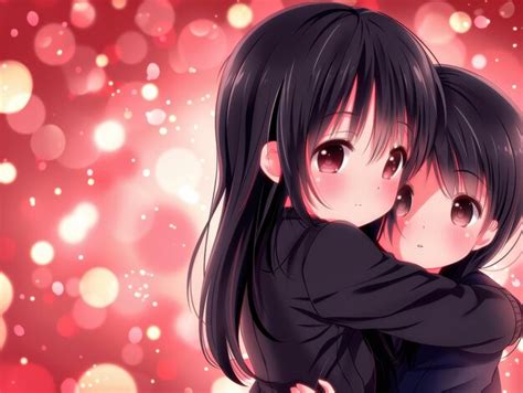 Personajes de anime en un abrazo romántico