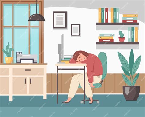 Ilustración de una mujer agotada en un escritorio de agencia de viajes