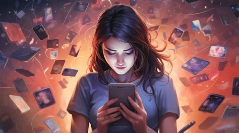 Ilustración de Isabel rodeada de notificaciones en su teléfono, con rostros preocupados