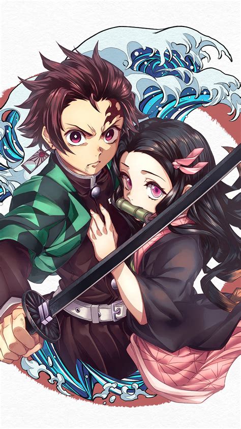 Ilustración de Tanjiro y Nezuko en el Distrito Rojo