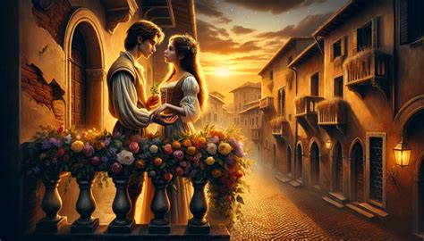 Escena de Romeo y Julieta compartiendo un momento romántico en secreto