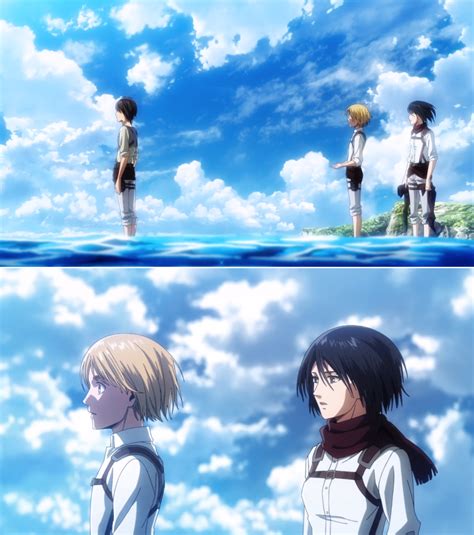 Mikasa y Armin discutiendo en el barco