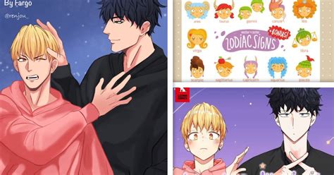 Ilustración de personajes alfa, beta y omega en estilo anime