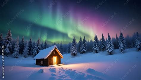 Paisaje invernal con una cabaña solitaria