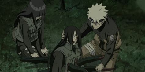 Neji protegiendo a Naruto y Hinata