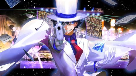 Kaito Kuroba como Kaitou Kid planeando un robo
