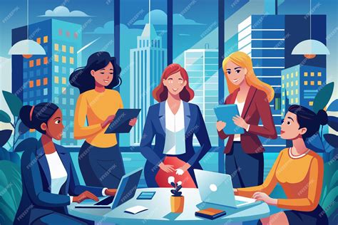 Ilustración artística de dos mujeres en un entorno de oficina