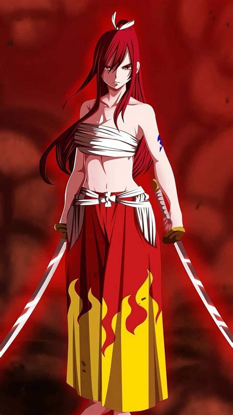 Ilustración de Erza Scarlet en una pose de batalla