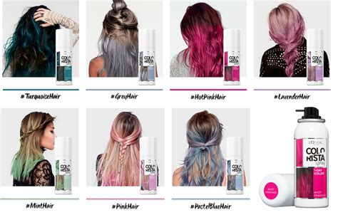 Chica aplicando spray Colorista en su cabello rubio