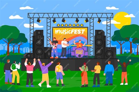Ilustración de un festival con los personajes principales