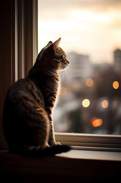 Ilustración de un gato mirando por la ventana en un día lluvioso