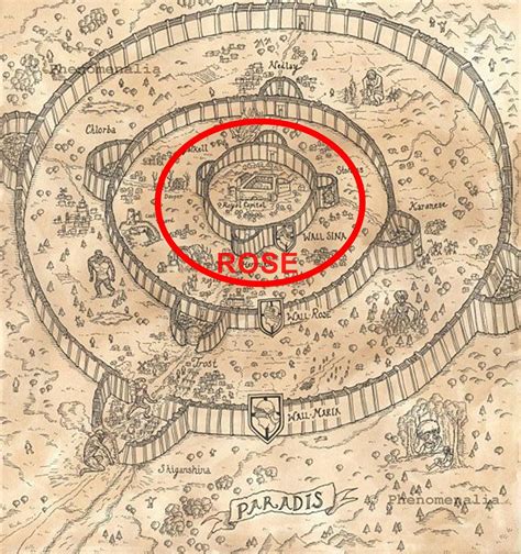 Mapa de las murallas de Trost y la ubicación de los titanes