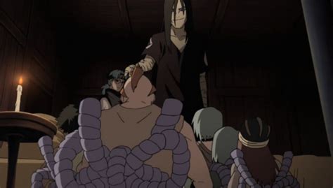 Orochimaru prometiendo una recompensa a los Cuatro del Sonido