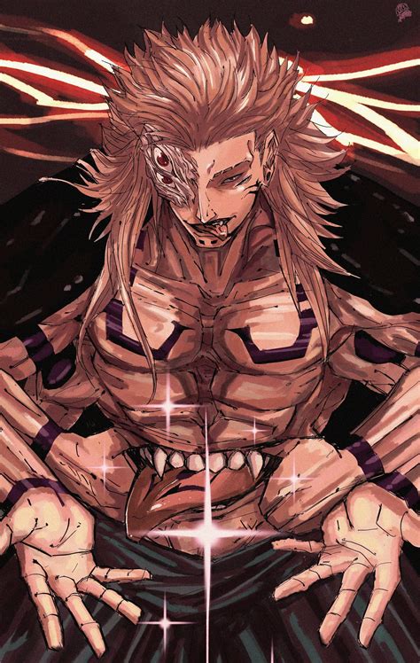 Ilustración de Ryomen Sukuna con múltiples brazos y rostros