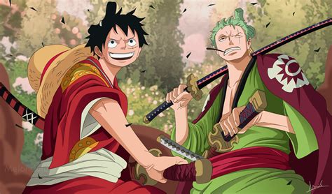 Zoro y Luffy celebrando su reencuentro