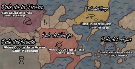 Mapa del mundo de Naruto con las aldeas ocultas