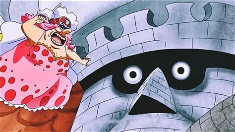Big Mom y Caesar Clown discutiendo en el castillo