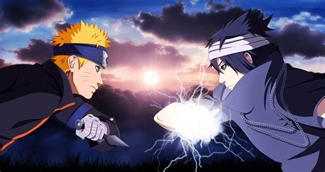 Ilustración de Naruto y Sasuke luchando