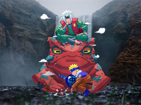 Jiraiya y Naruto entrenando con sapos
