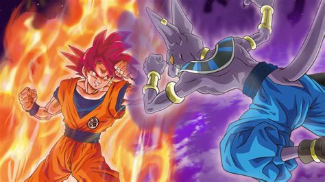 Goku en Super Saiyan God enfrentando a Beerus