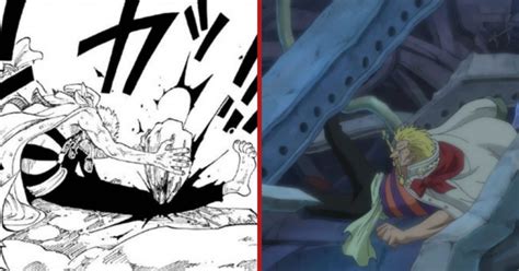 Comparación de la escena de Zeff perdiendo su pierna en el manga y el anime