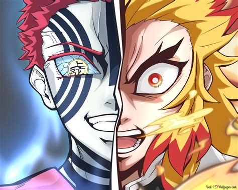 Ilustración de Akaza confrontando a Rengoku