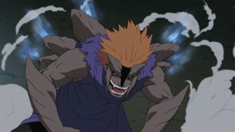 Sasuke esquivando ataques de Jūgo