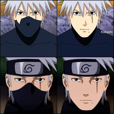 Naruto y sus amigos intentando ver la cara de Kakashi