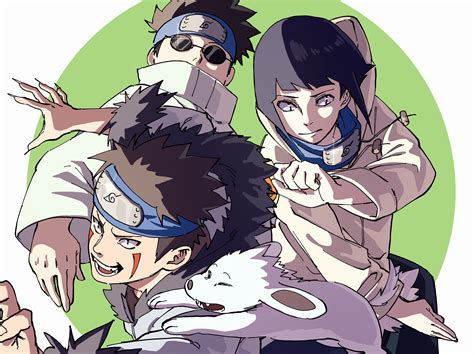 Ilustración de Naruto, Sasuke (Sasuko), Shino y Kiba en una situación íntima