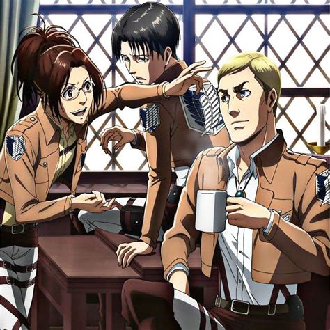 Hange Zoe siendo recibida por Erwin y otros en el más allá