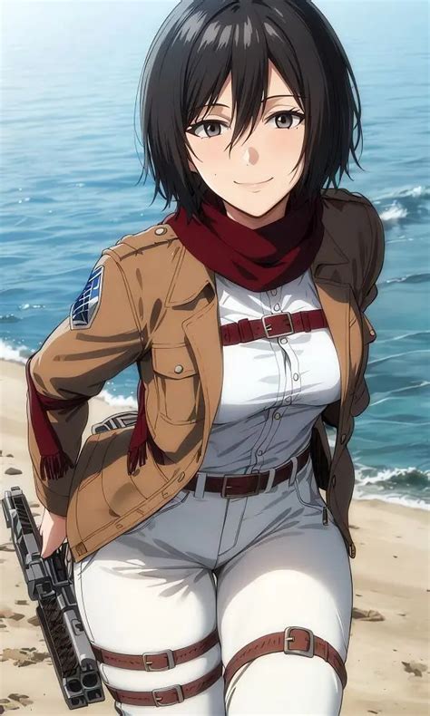 Representación artística de Mikasa Ackerman en su uniforme de Explorador
