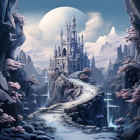 Ilustración de un mundo de fantasía con castillos y dragones