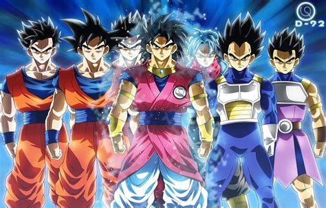 Goku, Vegeta, Gohan, Trunks, Goten y Pan