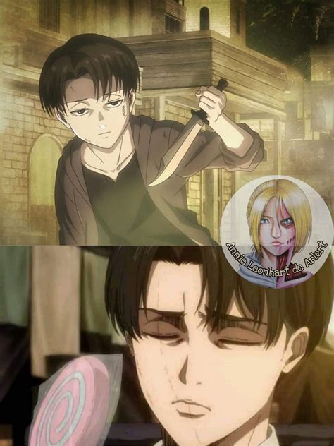 Kenny enseñando a Levi a usar un cuchillo