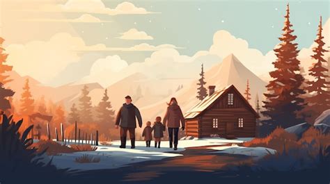 Una familia viviendo en una cabaña en la montaña