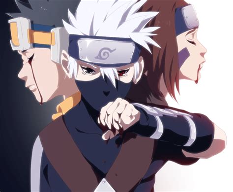 Obito Uchiha niño con Rin y Kakashi