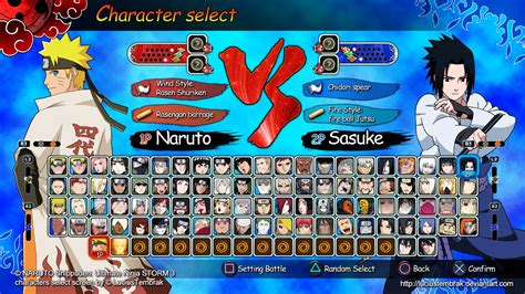 Pantalla de selección de personajes en Naruto Shippuden Ultimate Ninja Storm 4