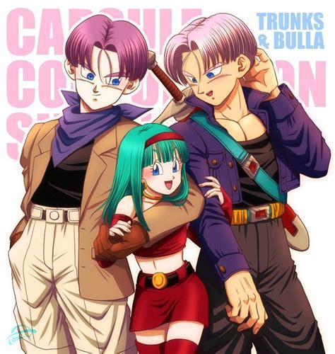 Ilustración de Bulma, Trunks y Bra, con referencias a prendas de vestir