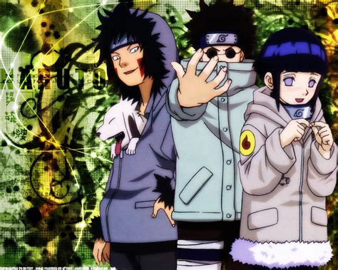 Equipo 8: Kiba, Shino y Hinata bajo la guía de Kurenai