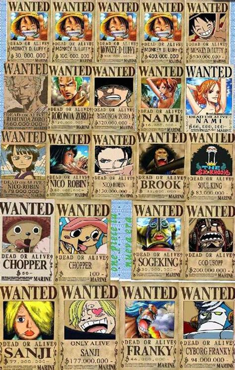 Collage de carteles de recompensas de los Piratas de Sombrero de Paja