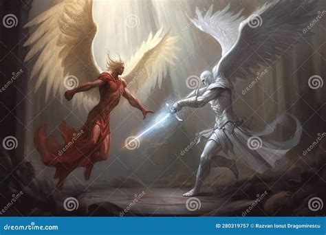 Arte conceptual de demonio y ángel en conflicto